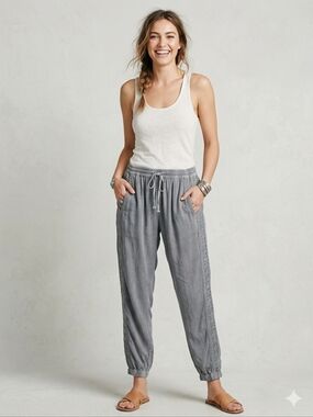 Anthropologie Solitaire Boho embroidered Crochet joggers grey medium